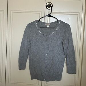 Loft Light Gray Cardigan with beaded neckline